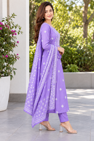 Lavender Embroidered Kurta Set with Dupatta