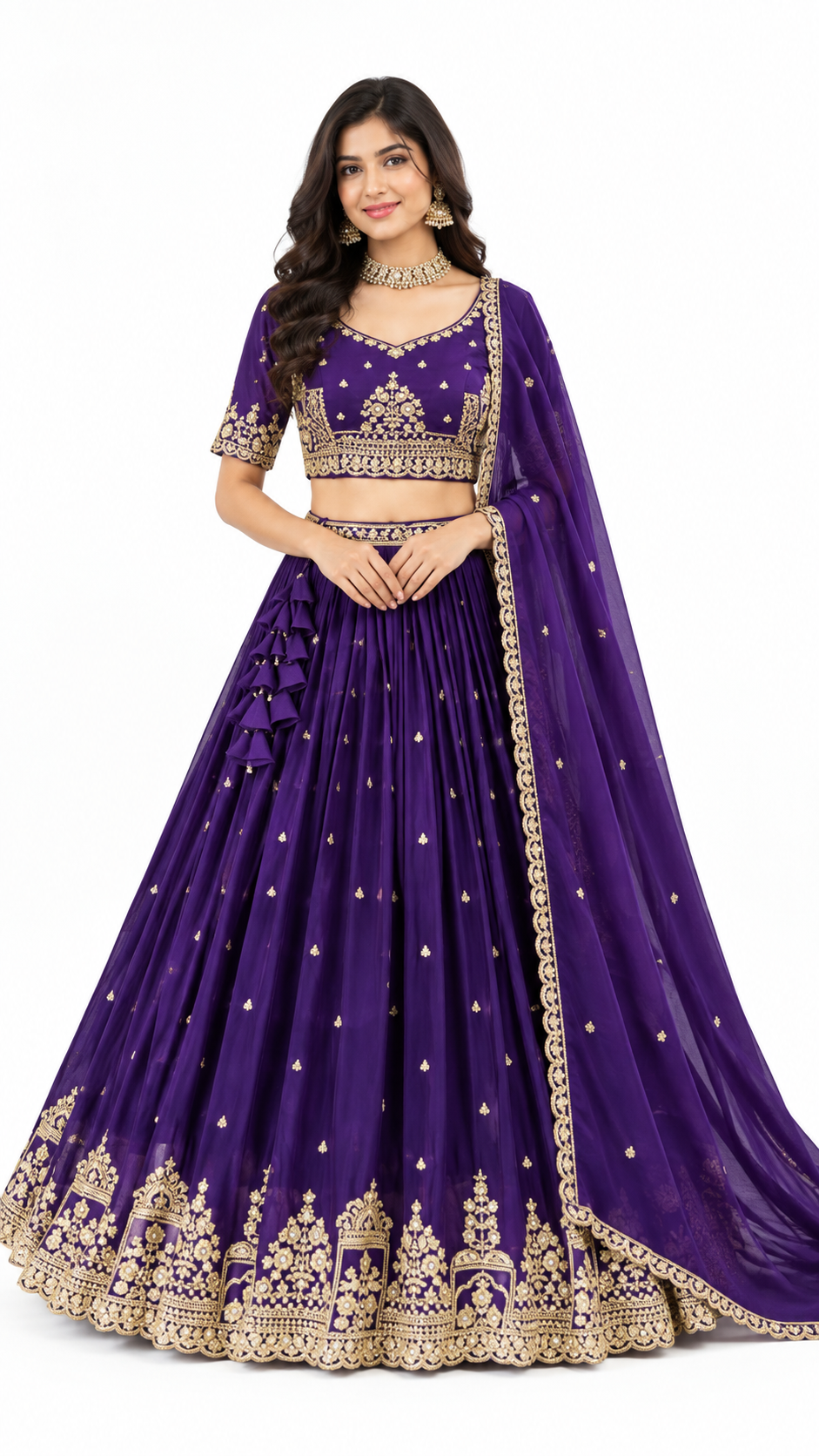 Royal Purple Embroidered Lehenga Choli with Dupatta