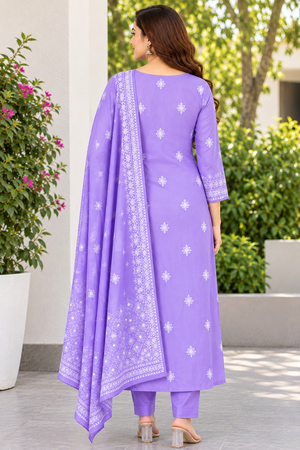 Lavender Embroidered Kurta Set with Dupatta