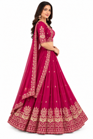 Magenta Embroidered Lehenga Choli with Dupatta | Wedding & Festive Wear