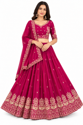 Magenta Embroidered Lehenga Choli with Dupatta | Wedding & Festive Wear