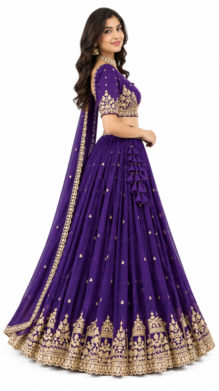 Royal Purple Embroidered Lehenga Choli with Dupatta